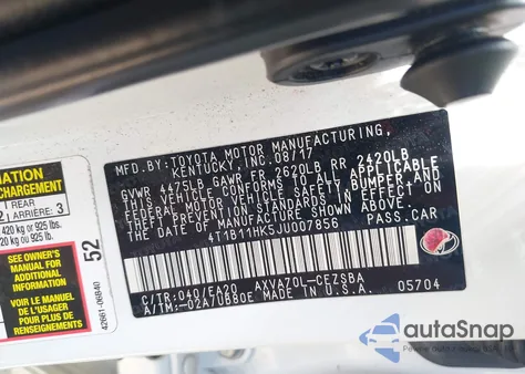 2018 Toyota Camry Se from USA, damaged, VIN 4T1B11HK5JU007856